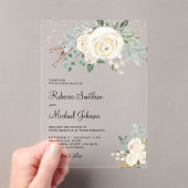 Rustic Gold Ivory Floral Wedding Acryl Uitnodigingen (Insitu (Draagbaar))