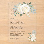 Rustic Gold Ivory Floral Wedding Acryl Uitnodigingen (Voorkant)