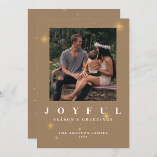 Rustic Gold Joyful Two Photo met kerstmis Feestdagenkaart