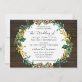 Rustic Gold kerstpine Cone Greenery Wedding Kaart (Voorkant)