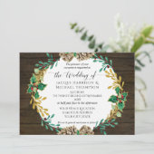 Rustic Gold kerstpine Cone Greenery Wedding Kaart (Staand voorkant)