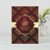 Rustic Gold Maroon Red Damask Muslim Wedding Kaart (Staand voorkant)