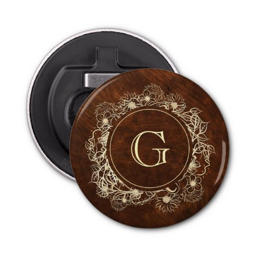 Rustic Gold Monogram Huwelijk Button Flesopener (Voorkant)