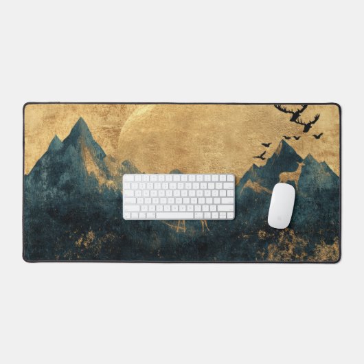 Rustic Gold & Navy Mountain Desk Mat (Keyboard & Muis)