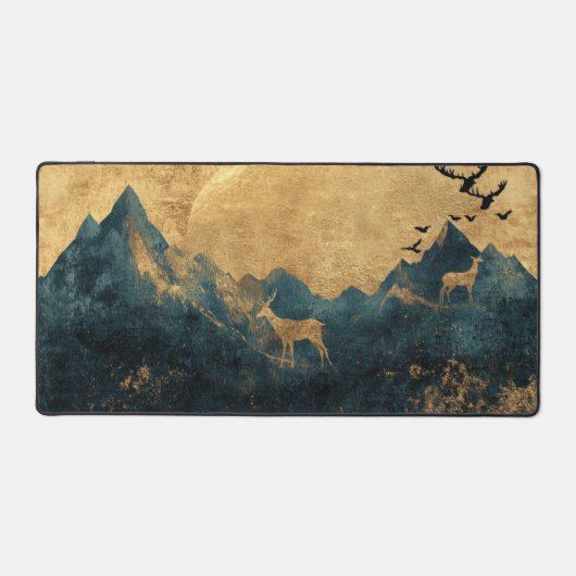 Rustic Gold & Navy Mountain Desk Mat (Voorkant)