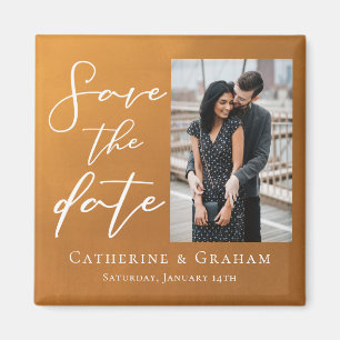 Rustic Gold Paar Foto Herfst Save the Date Magneet