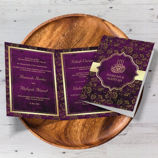  Rustic Gold Paars Filigree Muslim Wedding