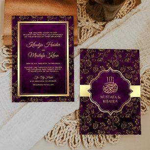  Rustic Gold Paars Filigree Muslim Wedding Kaart