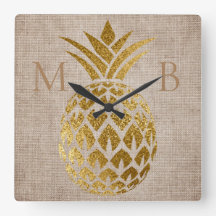 Rustic Gold Pineapple Burlap 2 Initiaal monogram