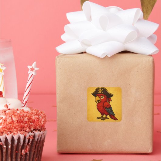 Rustic Gold Pirate Parrot Vierkante Sticker (Feest)