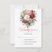 Rustic Gold Red Blush Floral Wedding RSVP Card (Devant)