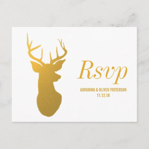Rustic Gold Reindeer / Antler Wedding RSVP Uitnodiging Briefkaart