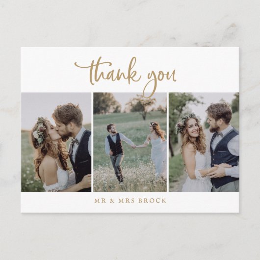 Rustic Gold Script 3 Fotosjabloon Dank u Briefkaart (Voorkant)