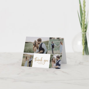 Rustic Gold Script 4 Foto collage vouwbruiloft Bedankkaart