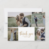 Rustic Gold Script 4 Photo Collage Wedding Bedankkaart (Voorkant)