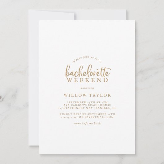 Rustic Gold Script Bachelorette Weekend Kaart (Voorkant)
