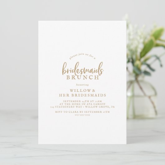 Rustic Gold Script Bridesmaids Brunch Invitation Kaart (Staand voorkant)