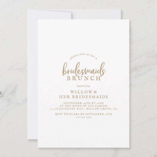 Rustic Gold Script Bridesmaitres Brunch Invitation (Devant)