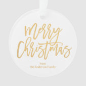 Rustic Gold Script Merry Kerstfamilie Foto Ornament (voorkant)