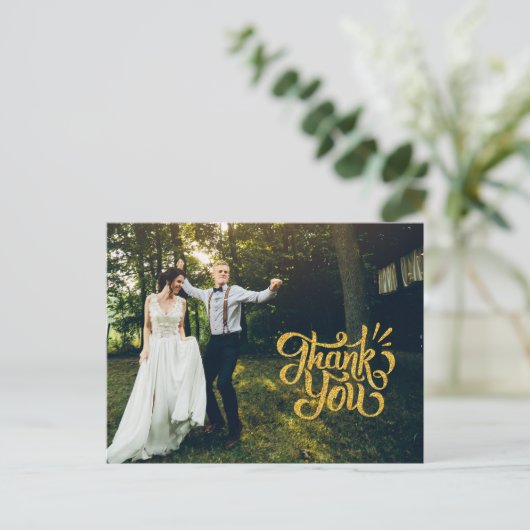 Rustic Gold Sparkle Wedding Dank u Briefkaarten (Staand voorkant)