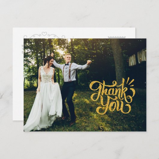 Rustic Gold Sparkle Wedding Dank u Briefkaarten (Voorkant / Achterkant)
