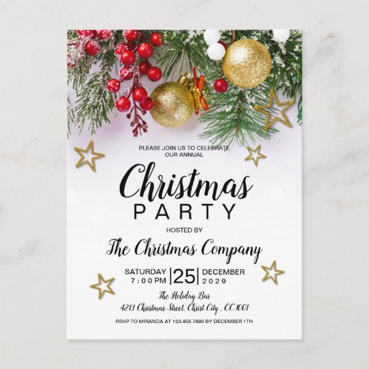 Rustic Gold Stars Invitation de Noël (Devant)