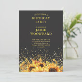 Rustic Gold Sunflowers Invitation fête d'anniversa (Debout devant)