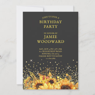 Rustic Gold Sunflowers Invitation fête d'anniversa