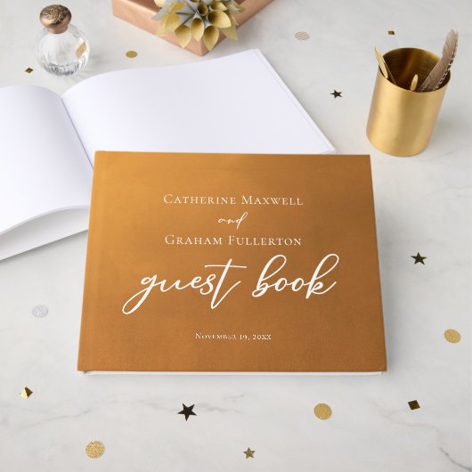 Rustic Gold Typography Earth Tone Fall Wedding Gastenboek (Voorkant open)