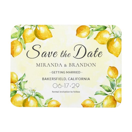 Rustic Gold Wreath Lemon Summer Boho Save the Date Magneet (Horizontaal)