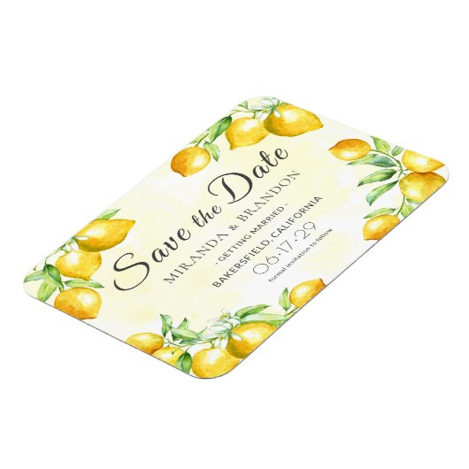 Rustic Gold Wreath Lemon Summer Boho Save the Date Magneet (Linkerzijde)