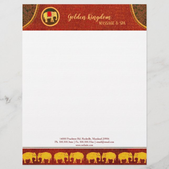Rustic Golden Elephants Spa Business Briefhoofd Ontwerp (Voorkant)