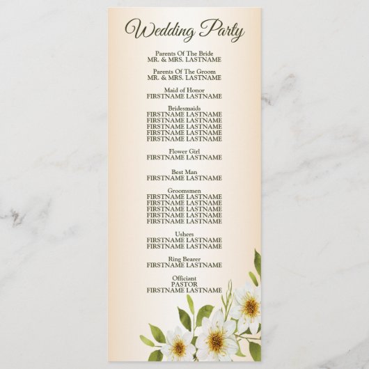 Rustic Golden Frame White Floral Peach Wedding Programma (Achterkant)