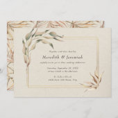 Rustic Golden Greenery Wedding Kaart (Voorkant / Achterkant)