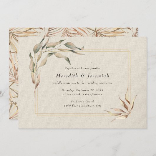 Rustic Golden Greenery Wedding Kaart (Voorkant / Achterkant)