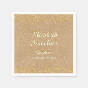 Rustic Golden Hearts Confetti Baptism Christening Servet