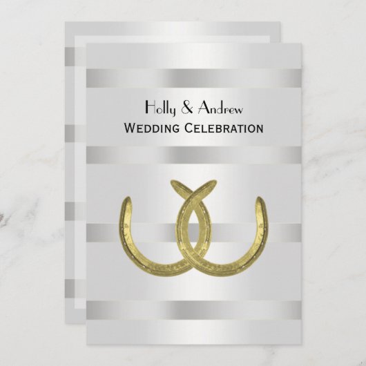 Rustic Golden Hoefijzers Silver Wht V Wedding Kaart (Voorkant / Achterkant)