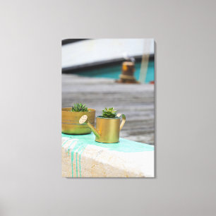 Rustic Golden Pots Turquoise Running Paint Canvas Afdruk