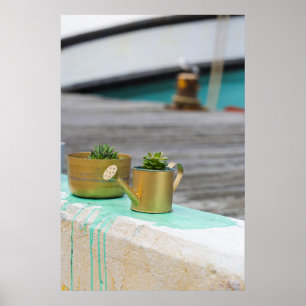 Rustic Golden Pots Turquoise Running Paint Poster