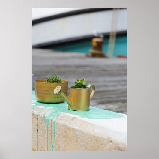 Rustic Golden Pots Turquoise Running Paint Poster (Voorkant)