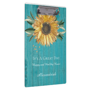 Rustic Golden Sunflower Blauwgroen Blue Barn Wood Klembord