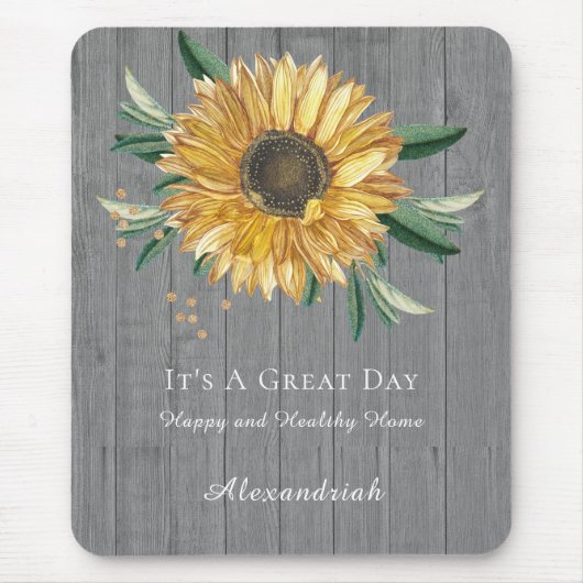 Rustic Golden Sunflower Grey Barn Wood Muismat (Voorkant)