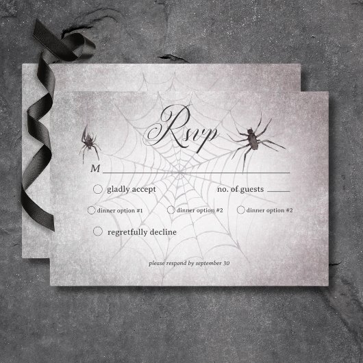 Rustic Gothic Black & Burgundy Halloween Dinner RSVP Kaartje
