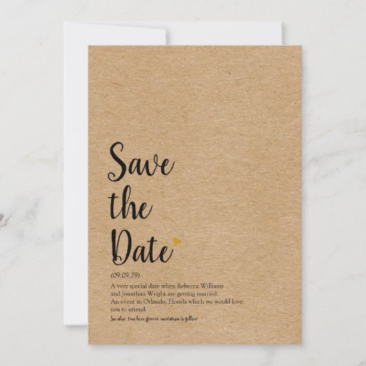 Rustic Goud Hart Script Save the Date Definitie Kaart (Voorkant)