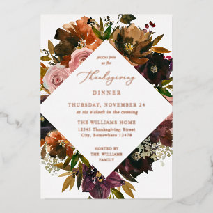 Rustic Goud Herfst Bloem Thanksgiving S2 Folie Uitnodiging