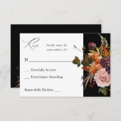 Rustic Goud, Paars & Roze Bloemendecor zonder Maal RSVP Kaartje (Voorkant / Achterkant)