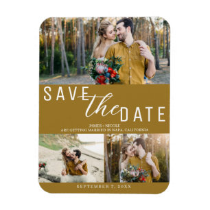Rustic Goud Save the Date Huwelijk 3 Foto's Magneet