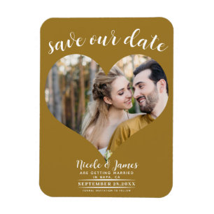 Rustic Gouden Hart Foto Bruiloft Save the Date Magneet