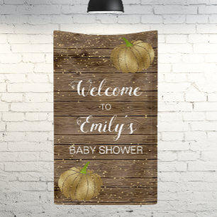 Rustic Gouden Pompoen Schuur Hout Baby Shower Welk Spandoek