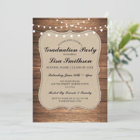 Rustic Graduation Party Hommes Invitation de bois  (Debout devant)